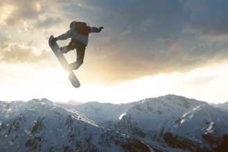 Obrazek Snowboarder im Sprung