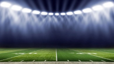 Picture of American football stadium low angle field view