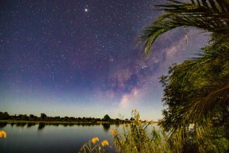 Pilt Milchstrae ber dem Okavango mit Palmen