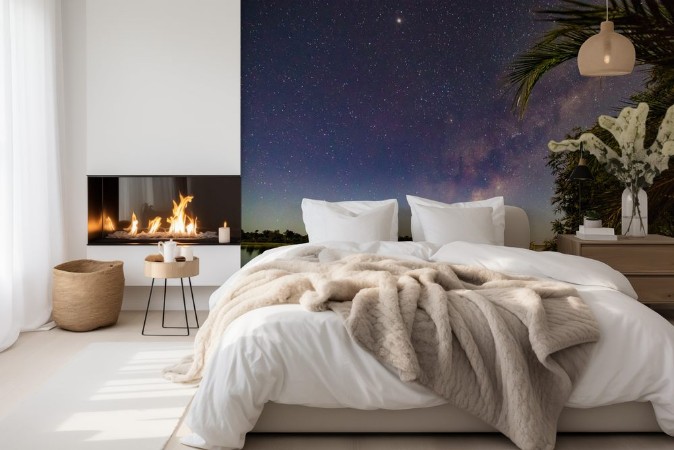 Afbeeldingen van Milchstrae ber dem Okavango mit Palmen