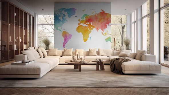 Afbeeldingen van Mehrfarbenaquarell-Weltkarte auf weiem Hintergrund