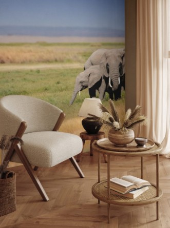 Image de A group of elephants gathered tightly together in the grassland of Africa