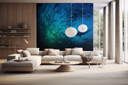 Image de Whale Shark and school of Chevron Barracuda fish 