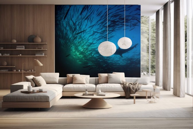 Picture of Whale Shark and school of Chevron Barracuda fish 