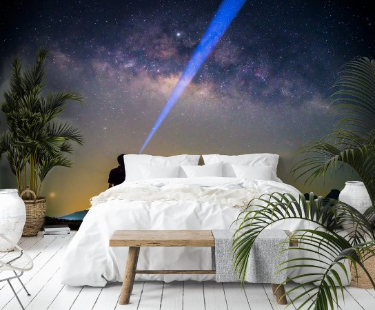 Picture of The man Shining the torch to milky way  Milky way with lighting