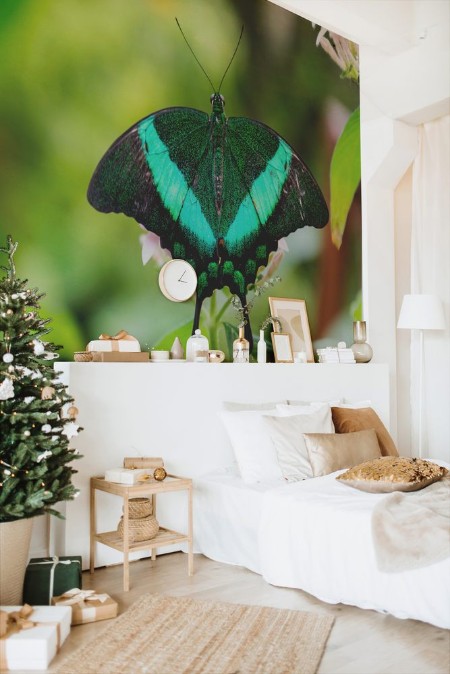 Afbeeldingen van Emerald Swallowtail butterfly is sitting on the flower