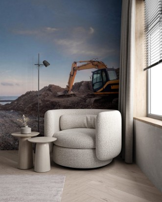 Immagine di Digger working on a construction site clean blue sky Orange color of the digger