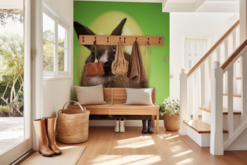 Afbeeldingen van Easter animal holiday eggs and green background