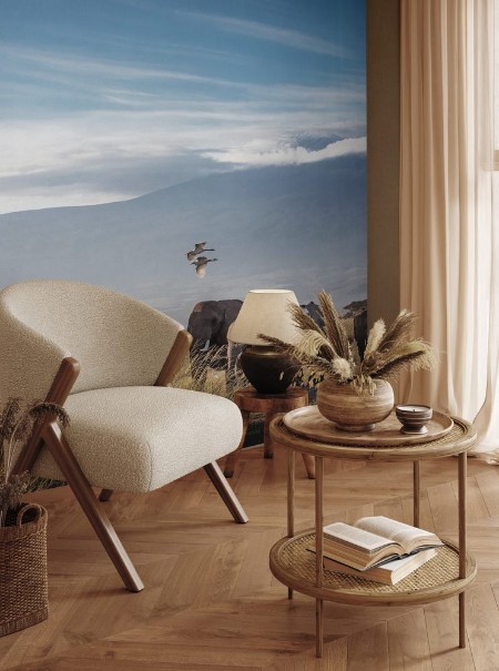 Afbeeldingen van Large Herd of African Elephants in Front of Kilimanjaro