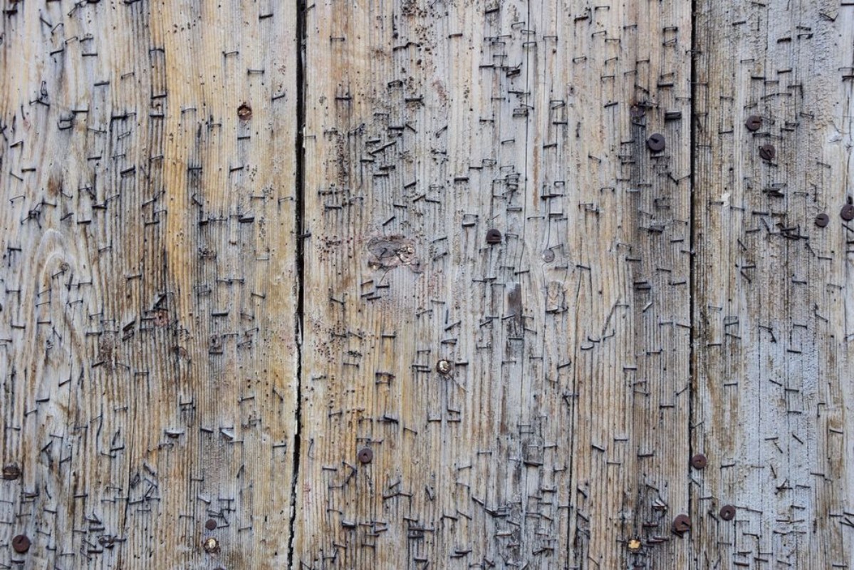 Image de Alte Holztr mit Tackerklammern