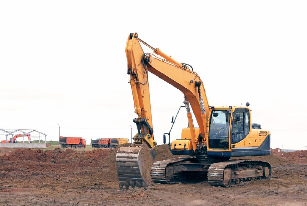 Afbeeldingen van Crawler excavator at a construction site Building Excavator Close