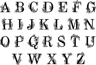 Picture of Floral ornate letters Ornamental flowers monogram vintage font and flower sprigs ornaments alphabet vector illustration set