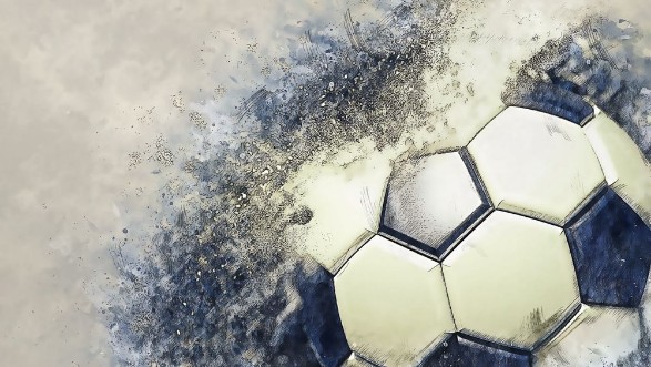 Soccer ball with particles illustration combined pencil sketch and watercolor sketch 3D illustration 3D CG High resolution photowallpaper Scandiwall