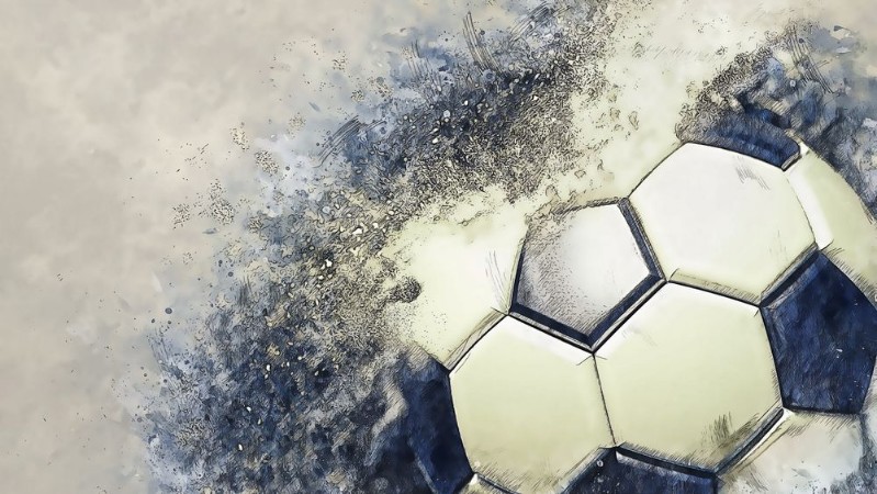 Soccer ball with particles illustration combined pencil sketch and watercolor sketch 3D illustration 3D CG High resolution photowallpaper Scandiwall