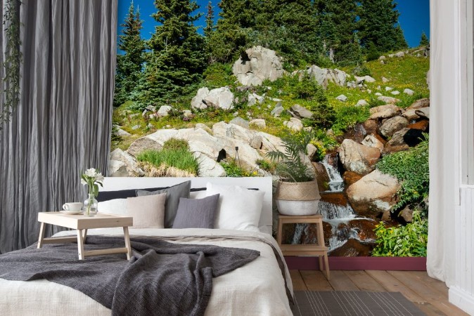 Picture of Waterfall and Wildflowers Landscape