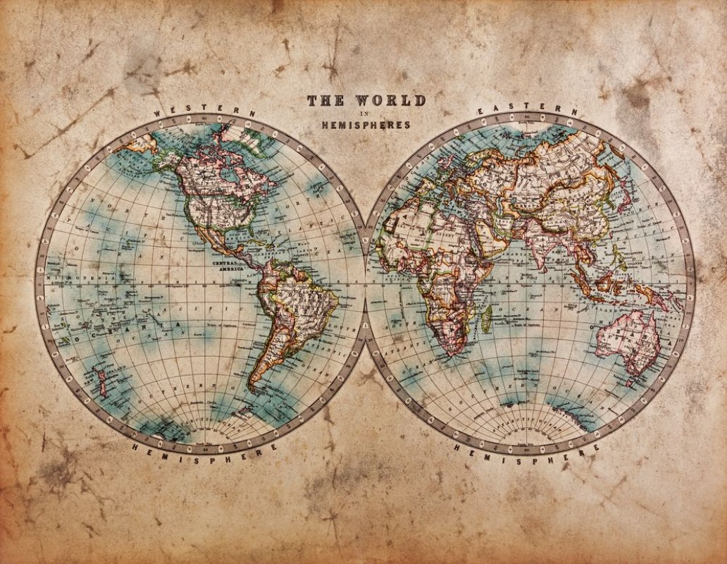 Bild på Old World Map in Hemispheres