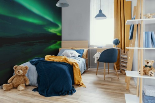 Picture of Northern lights above lagoon in Iceland