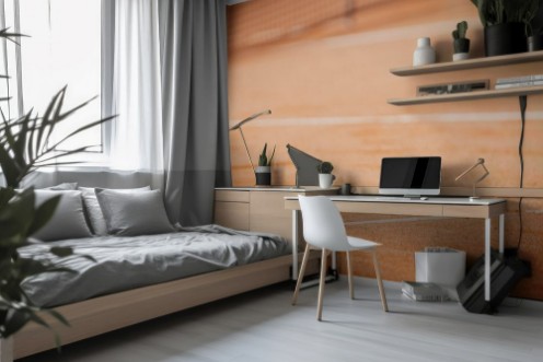 Bild von Yellow tennis ball on orange sand and white lines