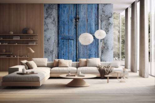 Afbeeldingen van Old weathered blue door in Perissa