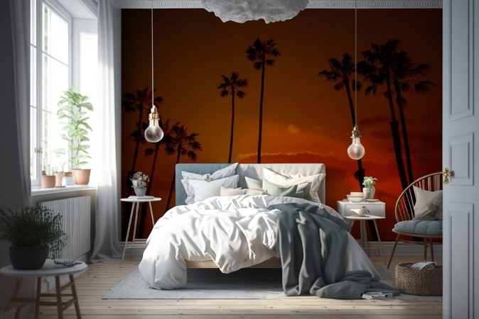 Picture of California high palm trees sunset sky silohuette