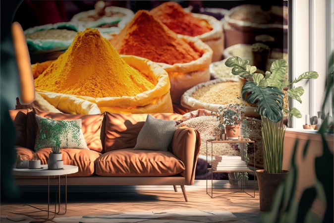 Afbeeldingen van Indian colored spices at local market