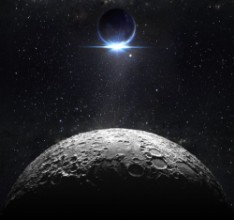 Picture of Moon surface with view sunrise of the earth