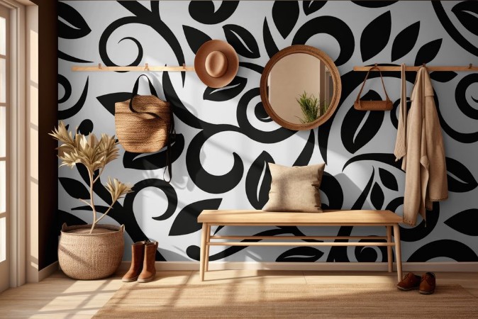 Picture of Black and white or transparent seamless floral background