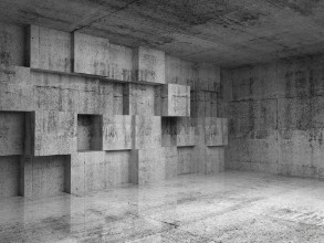 Picture of Abstract concrete 3d interior with decoration cubes on the wall