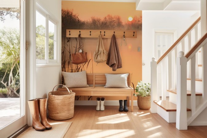 Image de Foggy and yellow sunrise at a jetty in a lake