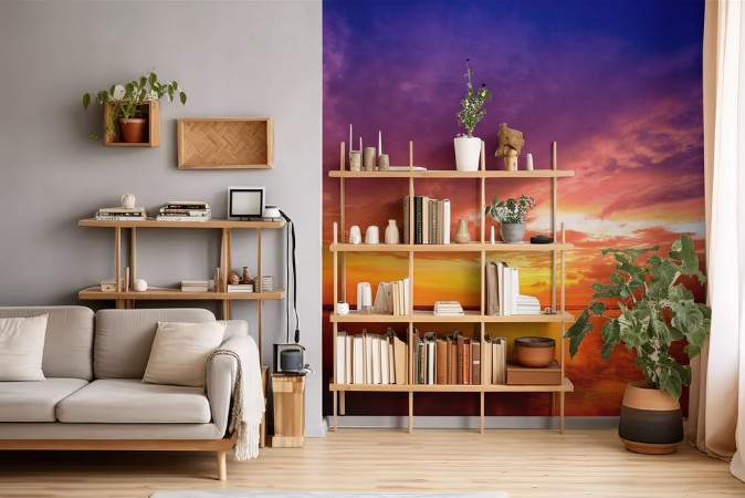 Afbeeldingen van Sunset over Bali as seen from Gili island Indonesia