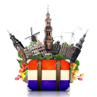 Poza cu Holland Amsterdam landmarks travel and retro suitcase