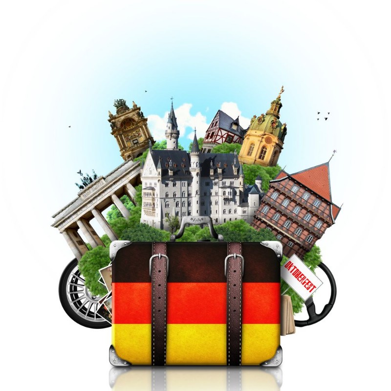 Picture of Germany german landmarks travel and retro suitcase
