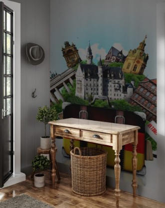 Picture of Germany german landmarks travel and retro suitcase