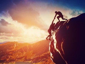 Picture of Hikers climbing on mountain Help risk support assistance