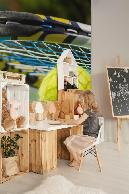 Picture of Close up view of tennis racket and balls on  tennis court