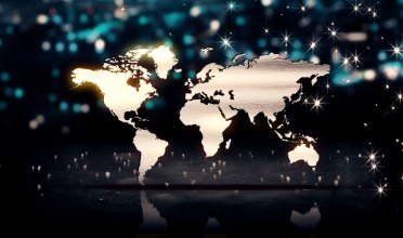 Pilt World Map Silver City Light Shine Bokeh 3D Background