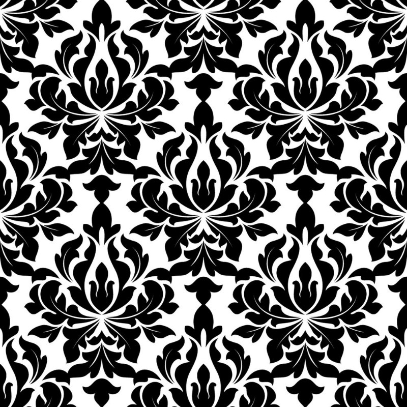 Picture of Black colored floral arabesque seamless pattern