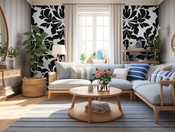 Picture of Black colored floral arabesque seamless pattern