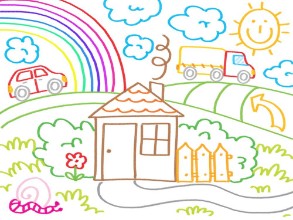 Picture of Childrens drawings of kids animals nature objects