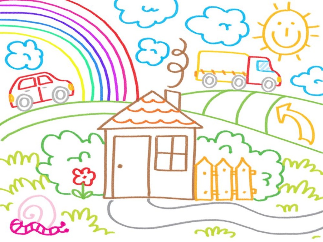 Picture of Childrens drawings of kids animals nature objects