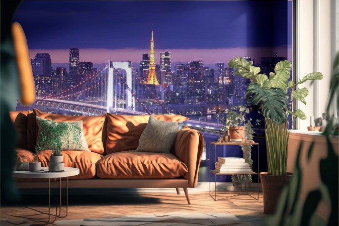 Afbeeldingen van View of Tokyo Bay  Rainbow bridge and Tokyo Tower landmark