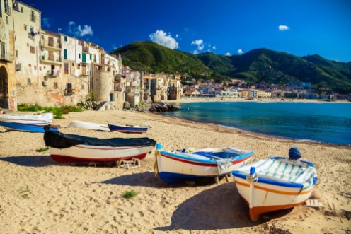 Picture of Old beach in Cefalu with fishing boats