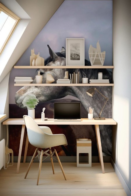 Bild på Beautiful black and grey colour horse couple in love