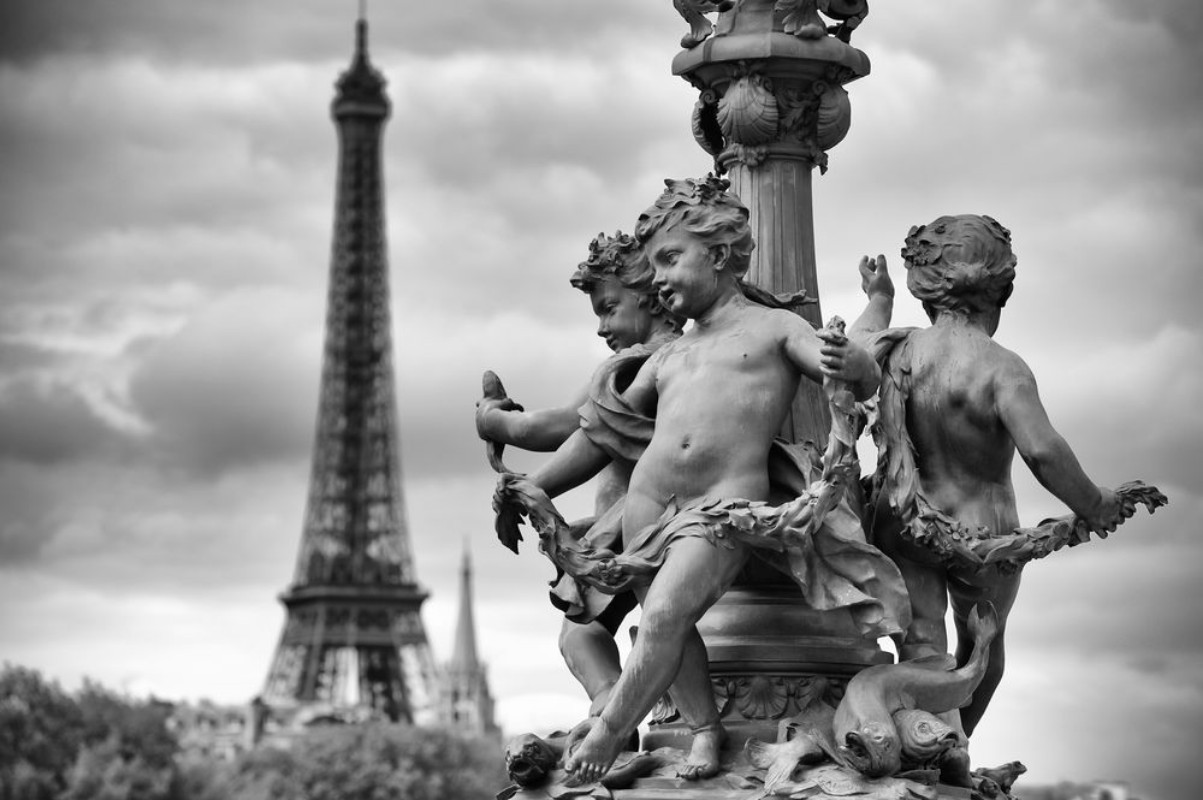 Picture of Paris France Eiffel Tower with Statues of Cherubs