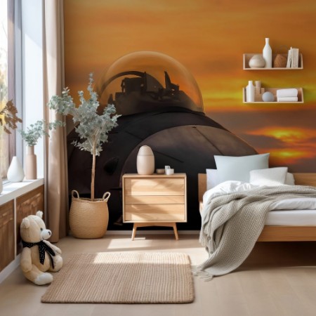 F16 falcon fighter jet on sunset  background paveikslėlis