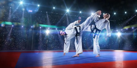 Bild på Two professional female karate fighters are fighting