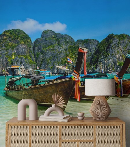 Picture of Long-tail boats in Maya Bay Andaman sea Thailand South Asia