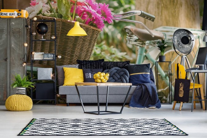 Picture of Vintage bicycle with flowers in front basket