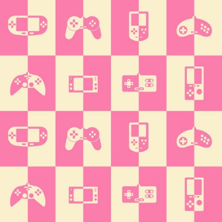 Afbeeldingen van Seamless background with game consoles for your design
