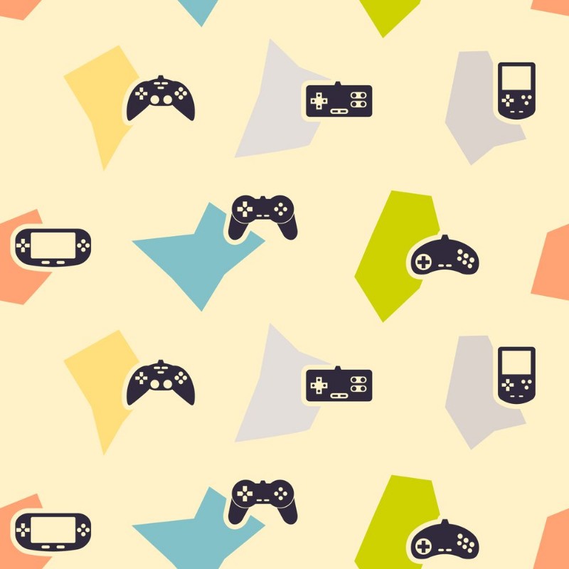 Afbeeldingen van Seamless background with game consoles for your design